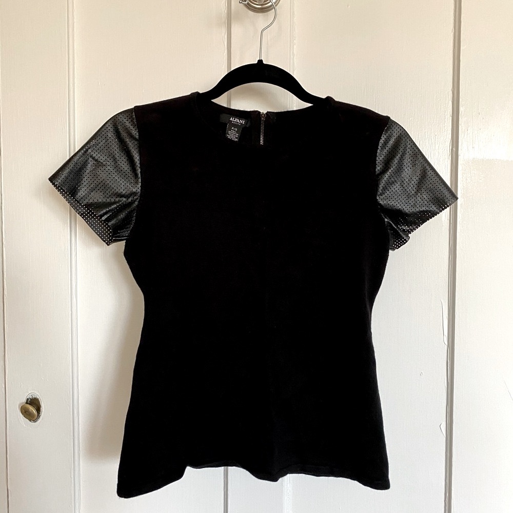 ALFANI top | faux leather sleeves
